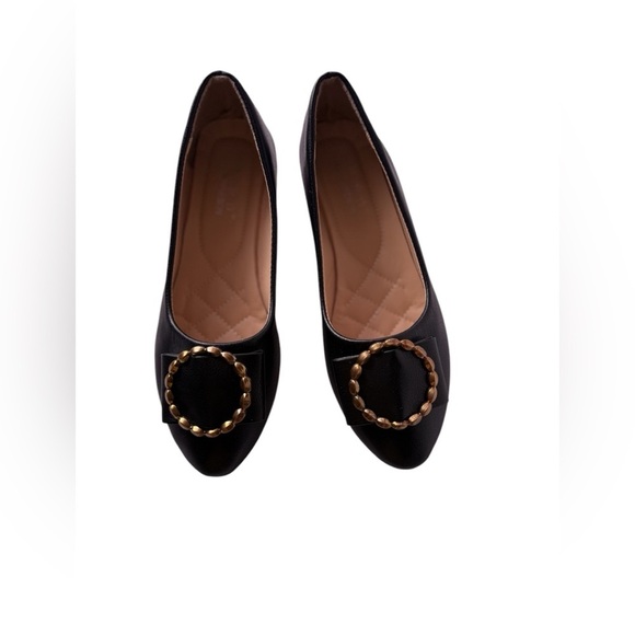 Fenghonseson black flats with gemmed buckles 39 (US 7.5 circle golden design - Picture 3 of 15